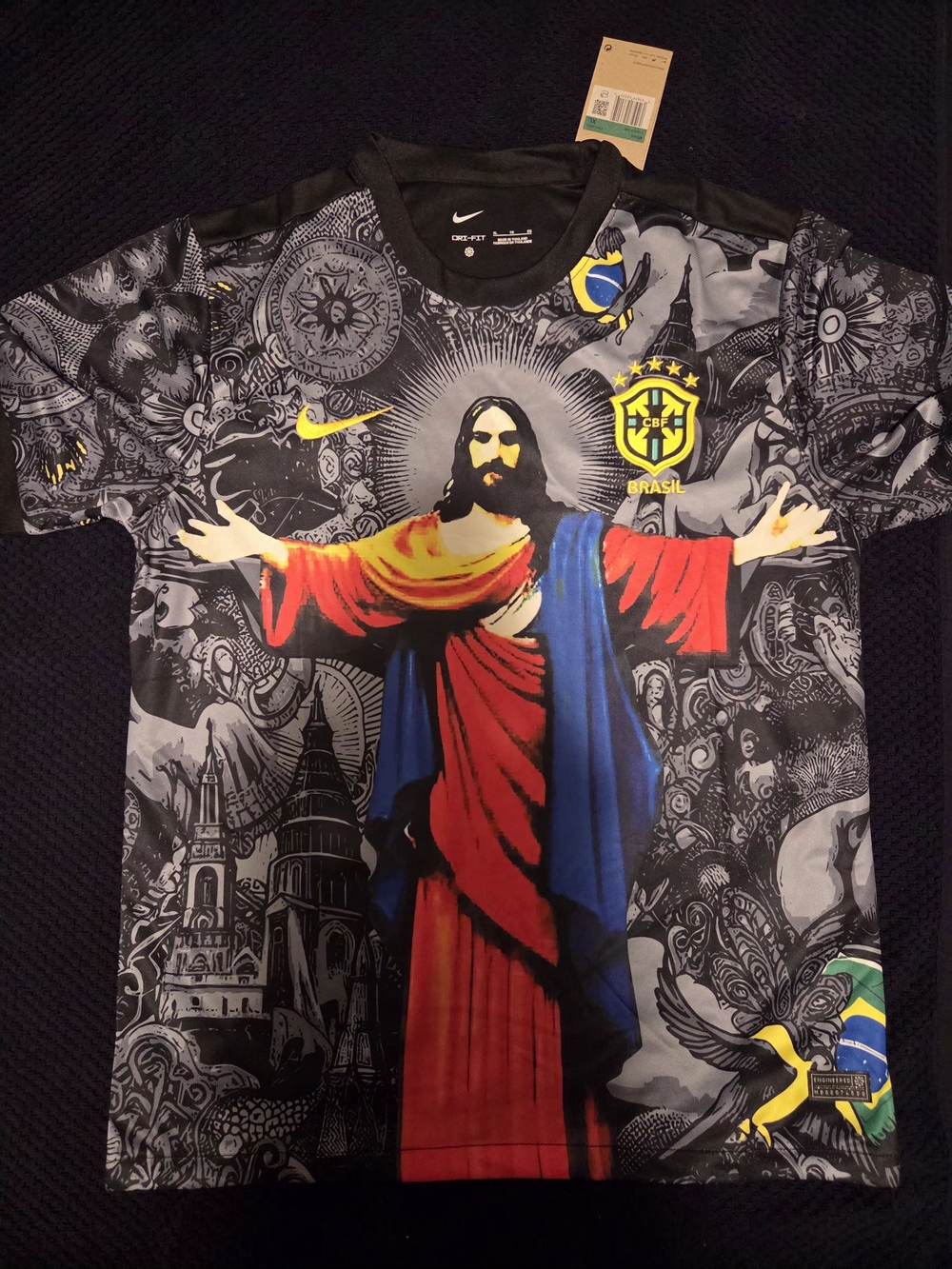 Nike Brasil Graphic Men's Shirt - Black with Red & Blue Graphic - Picture 6 of 7